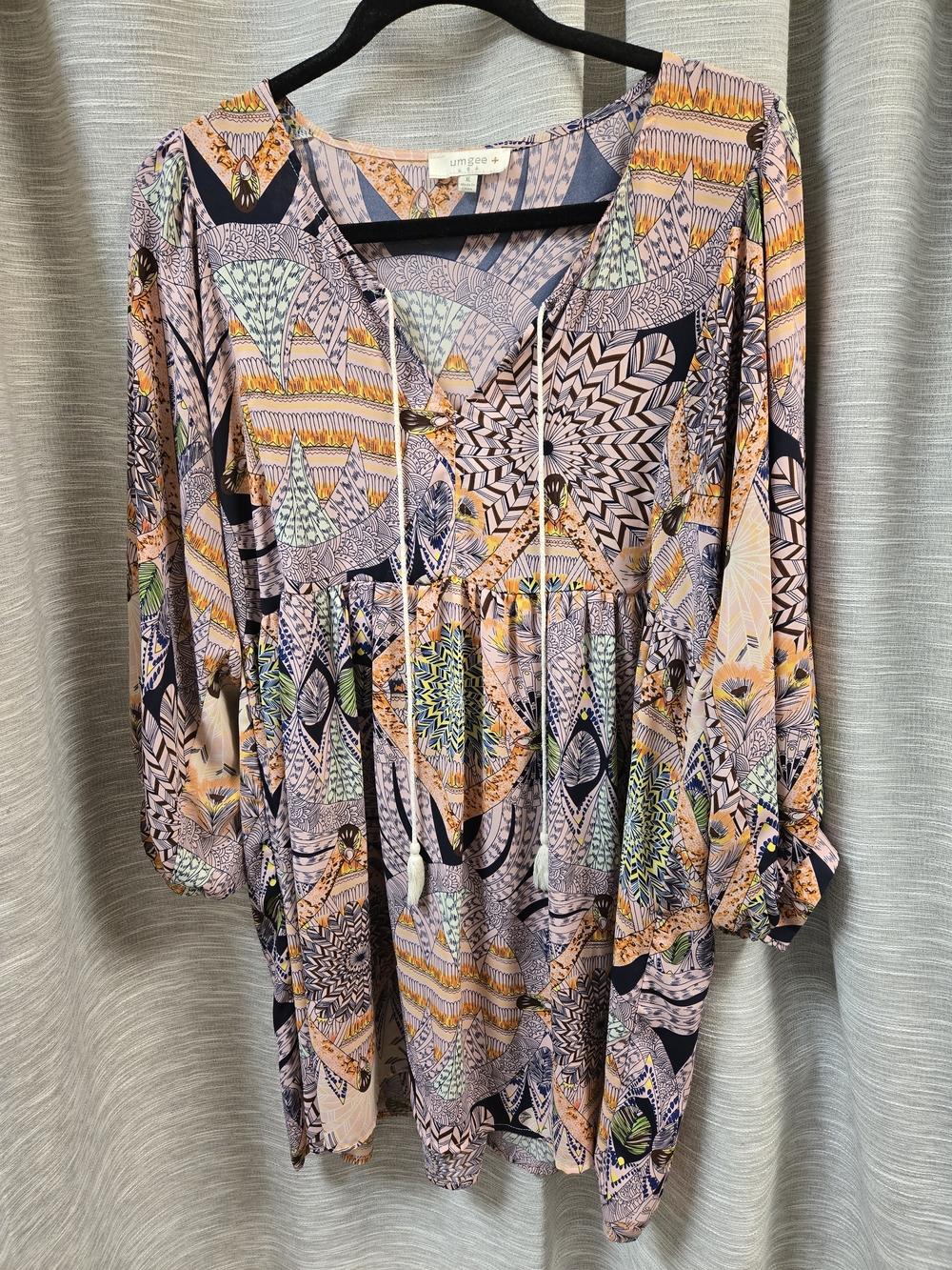 Umgee Peach, Navy & Mint Printed Boho Tunic Dress